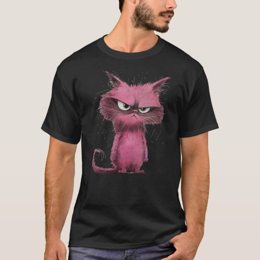 Funny Pink - Cat Angry Grumpy Cute Pet Cat lover Tシャツ (正面)