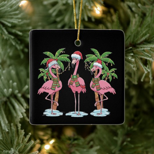 Funny Pink Flamingo "Dreaming of a Pink Christmas セラミックオーナメント (ツリー)