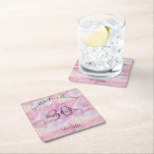 Funny Pink Glitter Marble Agate 30th Birthday スクエアペーパーコースター (インサイチュ)
