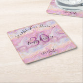 Funny Pink Glitter Marble Agate 30th Birthday スクエアペーパーコースター (アングル)