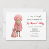 Funny pink santa Christmas party invitation card 招待状 (正面)