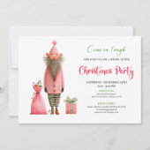Funny pink santa watercolor Christmas party invite 招待状 (正面)
