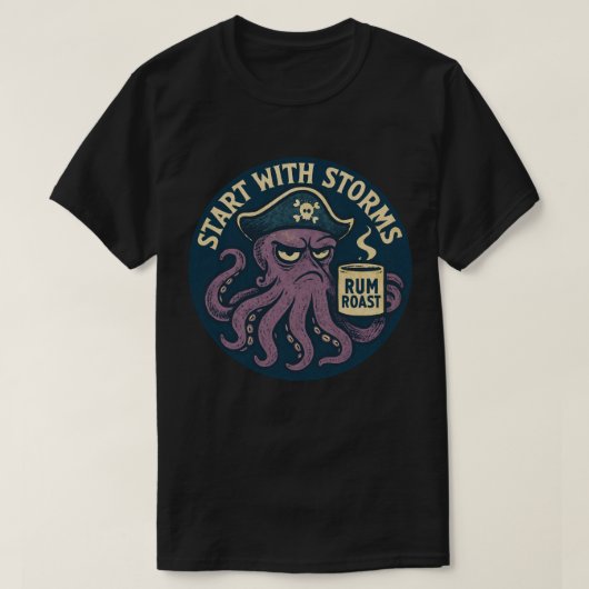 Funny Pirate Octopus Rum Roast Tシャツ (デザイン正面)