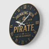 Funny Pirate Rum Drinking Rum Before 10AM ラージ壁時計 (傾斜)