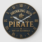 Funny Pirate Rum Drinking Rum Before 10AM ラージ壁時計 (正面)