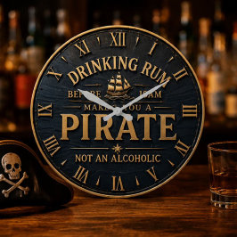 Funny Pirate Rum Drinking Rum Before 10AM ラージ壁時計