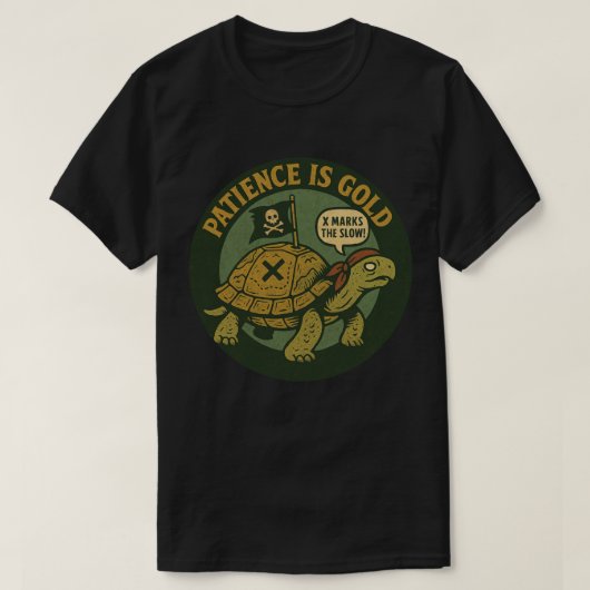 Funny Pirate Turtle Patience Gold Tシャツ (デザイン正面)