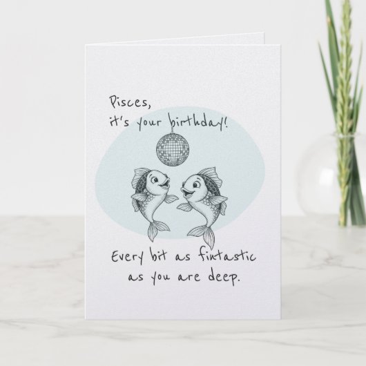Funny Pisces Disco Fish Birthday Card カード (正面)