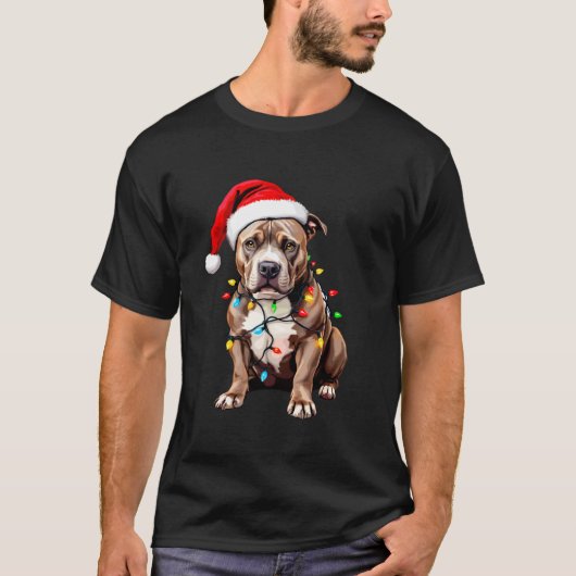 Funny Pitbull Pittie Santa Dog Lover Xmas Christma Tシャツ (正面)