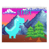 Funny Pixel Gamer Pixelated- Dinosaur Illustration カレンダー (カバー)