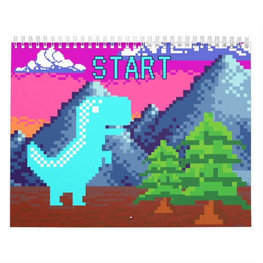 Funny Pixel Gamer Pixelated- Dinosaur Illustration カレンダー (カバー)