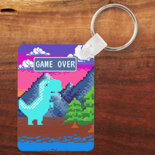 Funny Pixel Gamer Pixelated- Dinosaur Illustration キーホルダー (裏面)