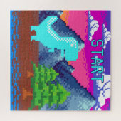 Funny Pixel Gamer Pixelated- Dinosaur Illustration ジグソーパズル (横)