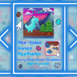 Funny Pixel Gamer Pixelated- Dinosaur Illustration ジグソーパズル