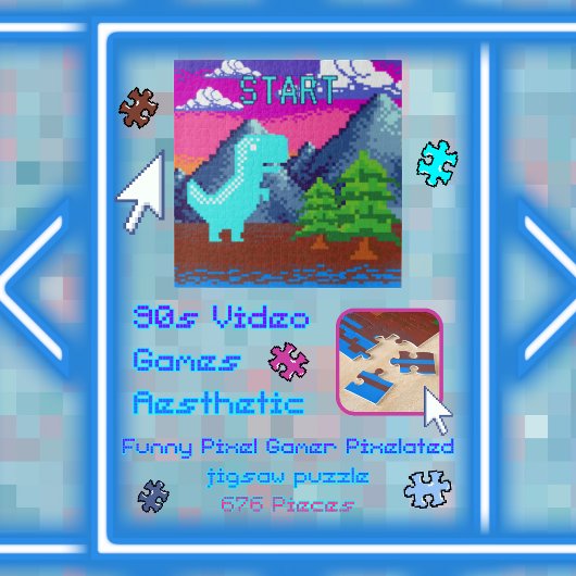 Funny Pixel Gamer Pixelated- Dinosaur Illustration ジグソーパズル