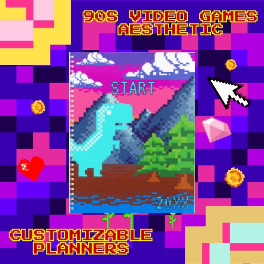 Funny Pixel Gamer Pixelated- Dinosaur Illustration プランナー手帳
