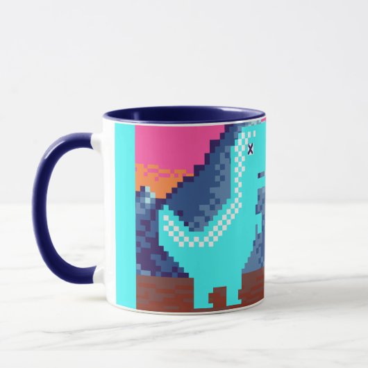 Funny Pixel Gamer Pixelated- Dinosaur Illustration マグカップ (左)