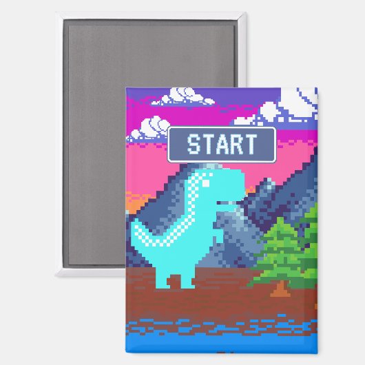 Funny Pixel Gamer Pixelated- Dinosaur Illustration マグネット (正面/裏面)