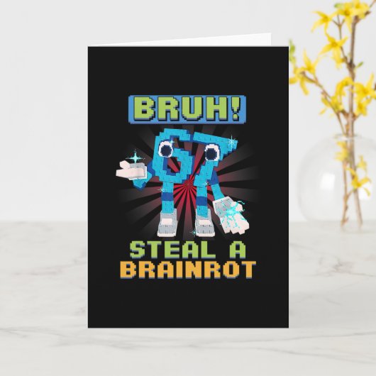 Funny Pixel Meme Bruh 67 Steal A Brainrot  カード (黄色い花)