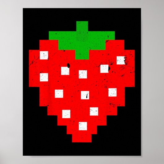 Funny Pixel Strawberry 80s Video Game Costume  ポスター (正面)