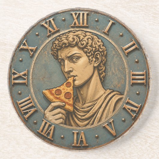 Funny Pizza David Renaissance Art Parody Kitchen コースター (正面)