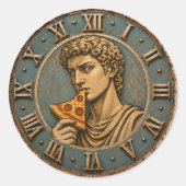 Funny Pizza David Renaissance Art Parody Kitchen ラウンドシール (正面)