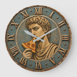 Funny Pizza David Renaissance Art Parody Kitchen ラージ壁時計