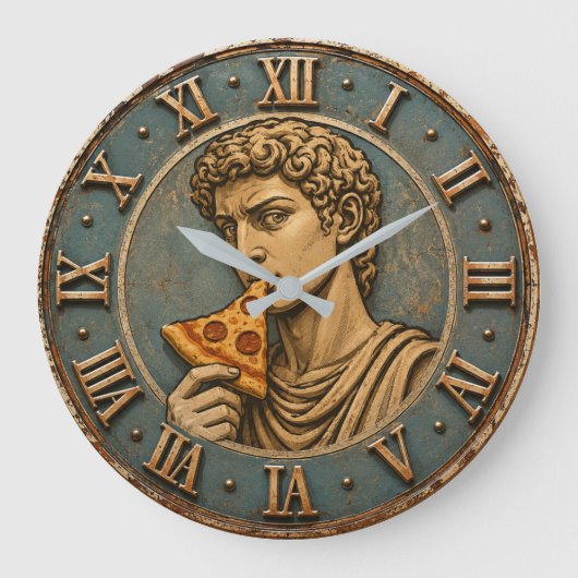 Funny Pizza David Renaissance Art Parody Kitchen  ラージ壁時計 (正面)