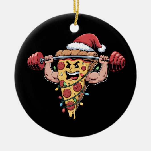 Funny Pizza Lifting Bodybuilding Christmas Men Boy セラミックオーナメント (正面)