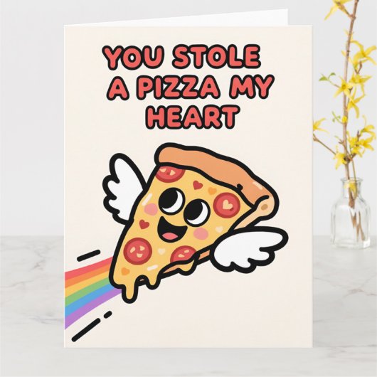 Funny Pizza Love Colorful Valentine Card カード (黄色い花)