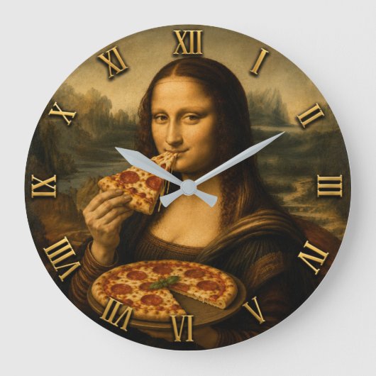 Funny Pizza Mona Lisa ラージ壁時計 (正面)