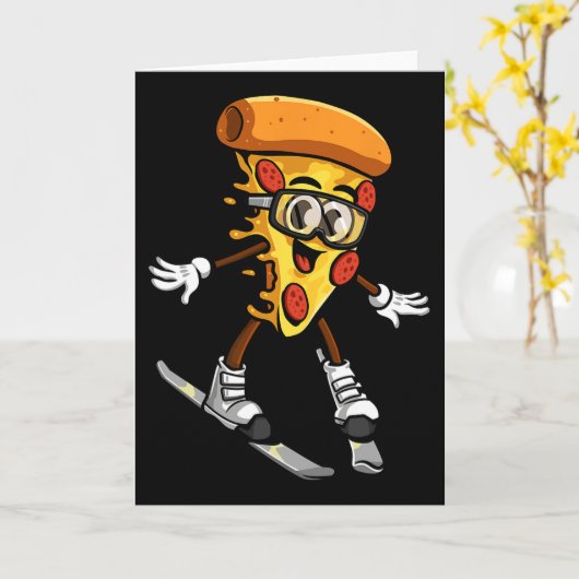 Funny Pizza Ski Cheesy Pie Foodie Skiing Instructo カード (黄色い花)