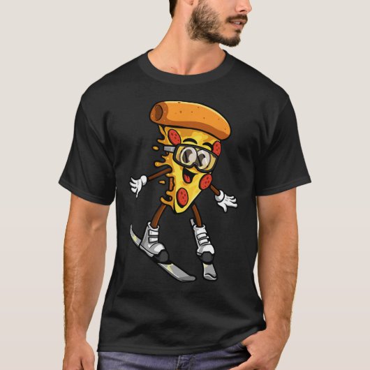 Funny Pizza Ski Cheesy Pie Foodie Skiing Instructo Tシャツ (正面)