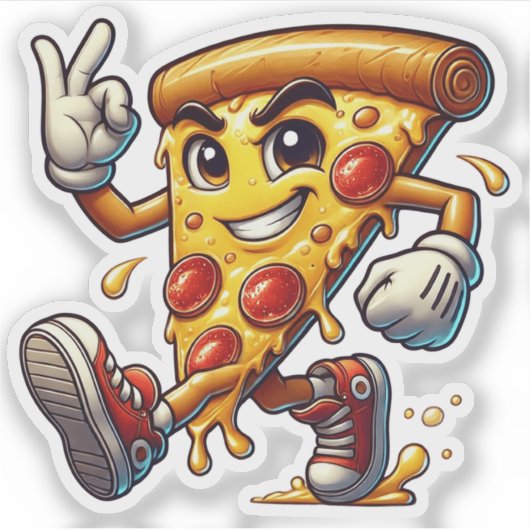Funny Pizza Slice Sticker with Attitude  シール (正面)