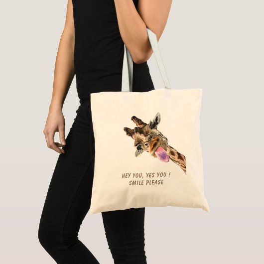 Funny Playful Giraffe Tongue Out Tote Bag - Smile  トートバッグ (正面(商品))