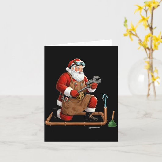 Funny Plumber Santa Christmas Graphic  カード (黄色い花)