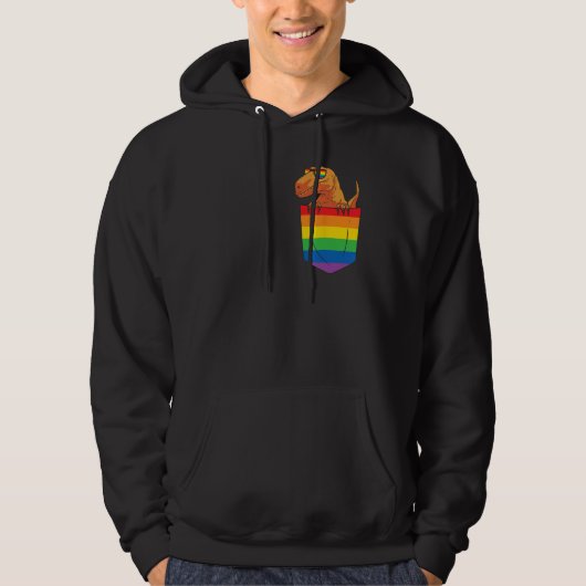 Funny Pocket dinosaur LGBT Animal Rainbow Flag Gay パーカ (正面)