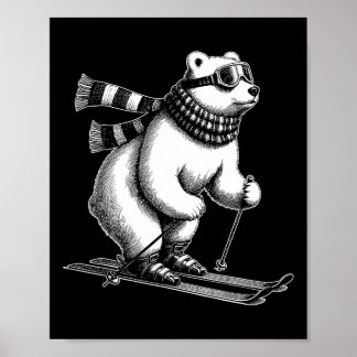 Funny Polar Bear Loves Skiing In The Snow On Ski H ポスター