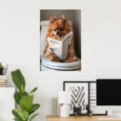 Funny Pomeranian Bathroom Print, Toilet Newspaper ポスター (ホームオフィス)
