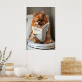 Funny Pomeranian Bathroom Print, Toilet Newspaper ポスター (キッチン)