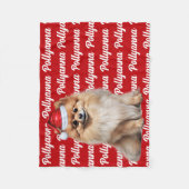 Funny Pomeranian Dog Name Pattern Christmas フリースブランケット (正面)