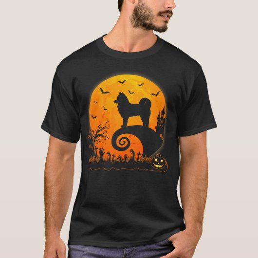 Funny Pomsky Dog Moon Halloween Dog Lover Tシャツ (正面)