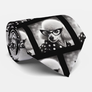 Funny Poodle with Glasses Nerd Neck Tie ネクタイ