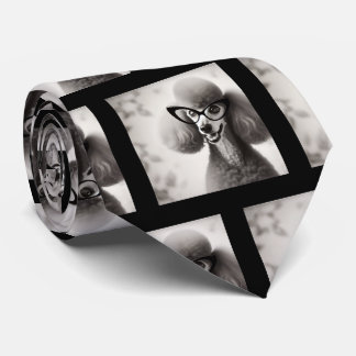 Funny Poodle with Glasses Nerd Neck Tie ネクタイ