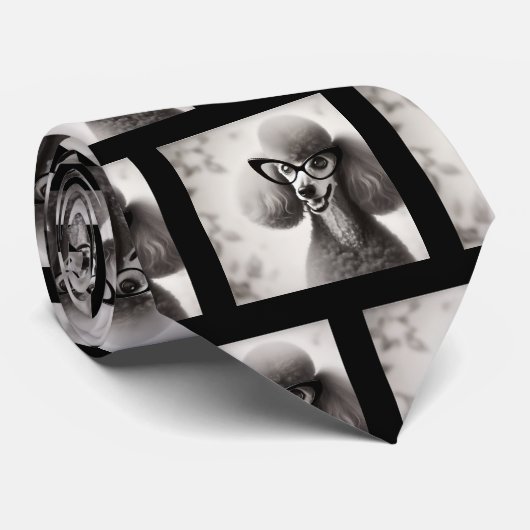 Funny Poodle with Glasses Nerd Neck Tie ネクタイ (ロール)
