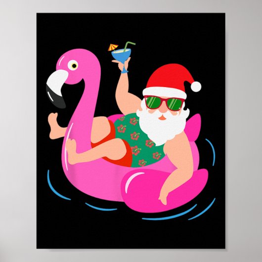 Funny Pool Party Santa Sungles Flamingo Christmas  ポスター (正面)
