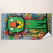Funny Pop Art Lion Cartoon ビーチタオル (正面)