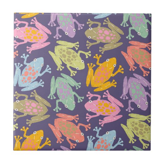 Funny pop art tropical frogs pattern. タイル (正面)