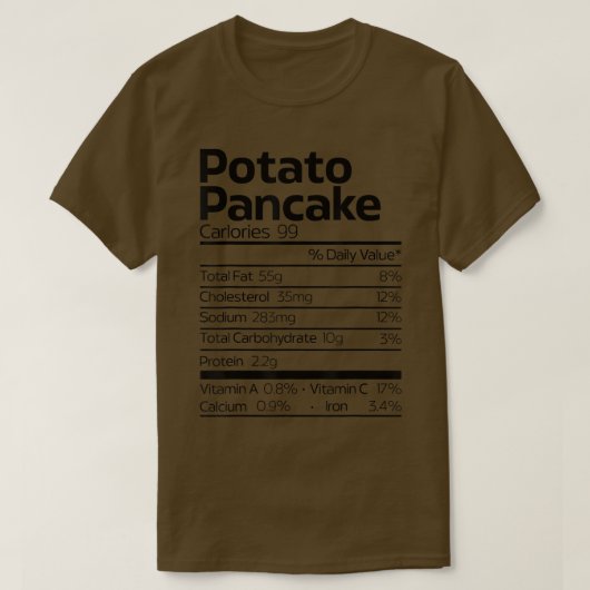 Funny Potato Pancake Nutrition Fact Christmas Hanu Tシャツ (デザイン正面)