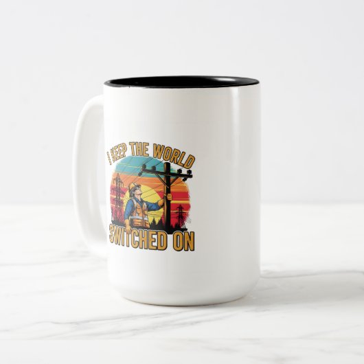 Funny Power Lineman Quote Electrical Engineer ツートーンマグカップ (正面左)